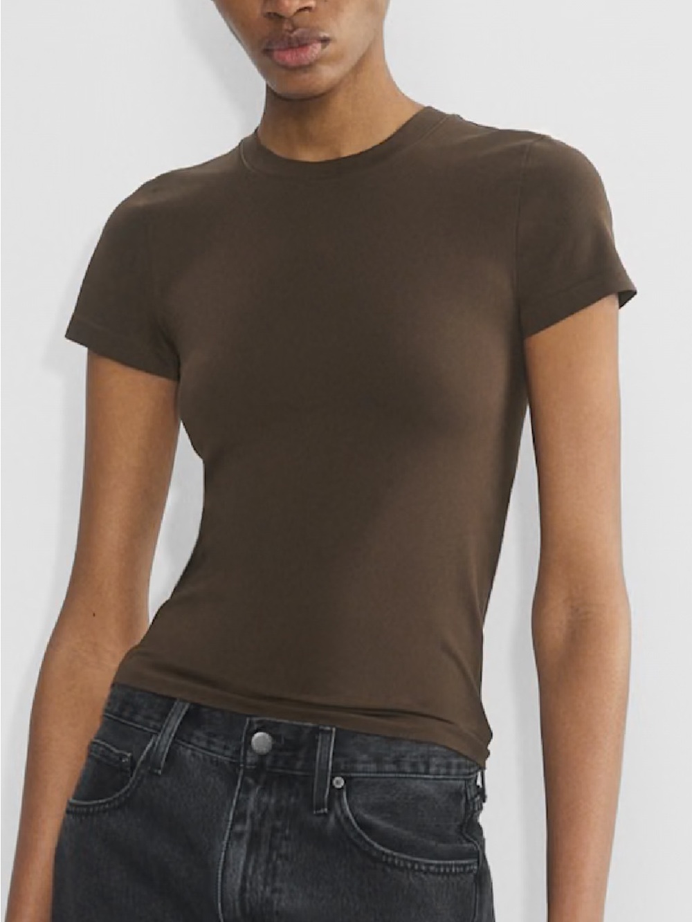 Aritzia Brown Short-Sleeve Crewneck Tee Seemless